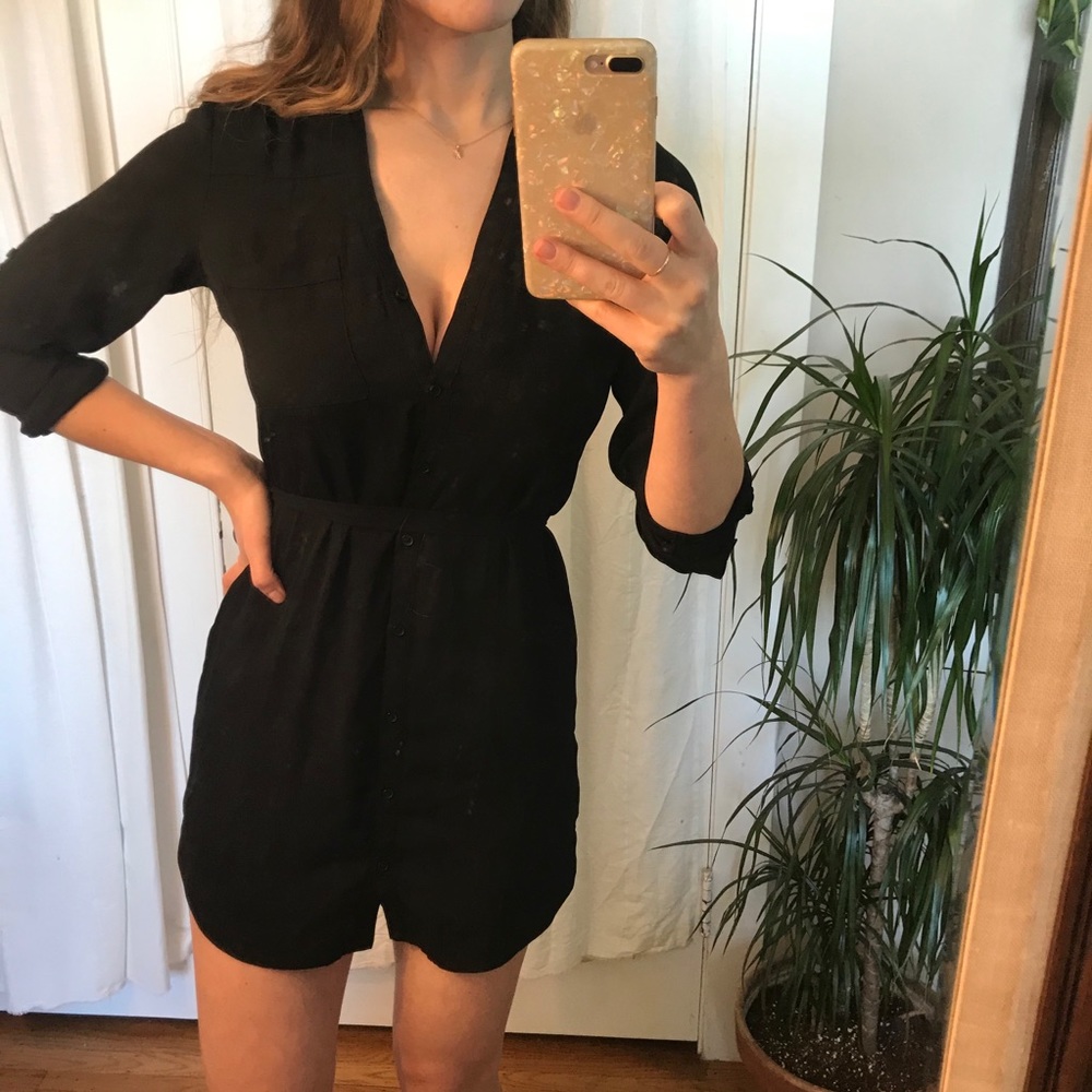 Express Button Down Black Shirt Dress Wrap Tie